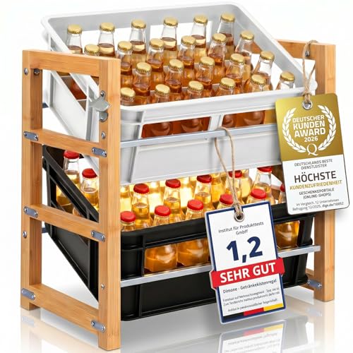 Dimono® Getränkekistenregal aus Bambus; Regal für 2, 3 oder 6 Getränkekisten, stabile Leergut Aufbewahrung für Bier, Wasser & Limonade, nachhaltige und platzsparende Lösung (2 Kisten)