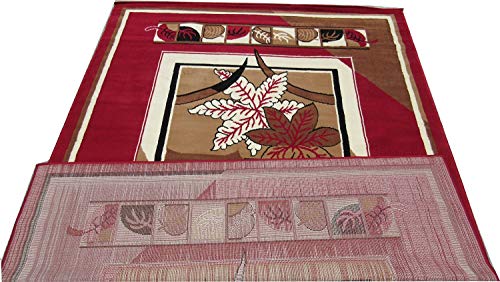 Image of Leaves Design 90X145 CM(3X5 FEET) RED Multi