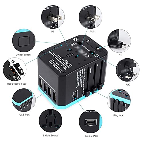 Adaptador de corriente universal mundial PD 18W Adaptador de viaje universal internacional 4 puertos USB cargador pared enchufes eléctricos enchufes convertidores UE US UK UAU Enchufe Enchufe de viaje