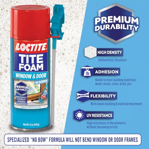Image of Loctite Tite Foam Window & Door, Bright White Insulating Foam Sealant, 12 oz Can, Pack of 12