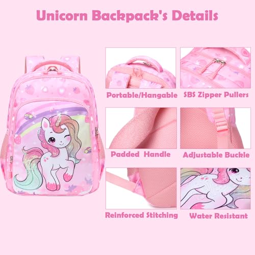 Kimwadalh Girls Backpack with Lunch Box Pencil Case for Elementary School, 3 in 1 Schoolbag with Chest Strap for School Girls4