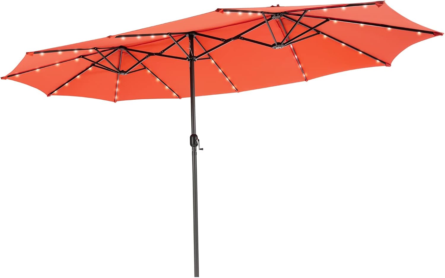 Tangkula 15 Ft Twin Patio Umbrella with 48 LED Lights, DoubleSided Outdoor