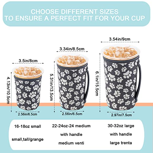 Image of KJQJLY 3 Pack Reusable Iced Coffee Sleeves for Iced Coffee Cups or Drinks Reusable Neoprene Insulated Sleeves for Hot and Cold Drinks from Starbucks, Dunkin, And More (Paw Prints)