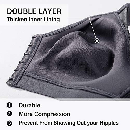 Image of DELIMIRA Women's Front Closure Posture Wireless Back Support Full Coverage Bra Black Marl 48C