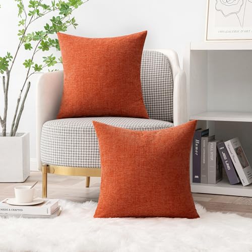 Image of MIULEE Pack of 2 Rust Throw Pillow Covers 18x18 Inch Soft Chenille Pillow Covers for Sofa Living Room Couch Fall Home Decor Solid Dyed Cases
