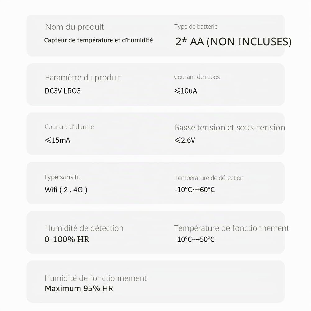 Thermomètre Hygromètre WiFi, Lot de 4 Tuya Détecteurs de Température et d'humidité WiFi Intelligents, Moniteur Intelligent de Température Ambiante Pour bébé, Domestique, Jardin, Bureau 70 x 24 x 19 mm