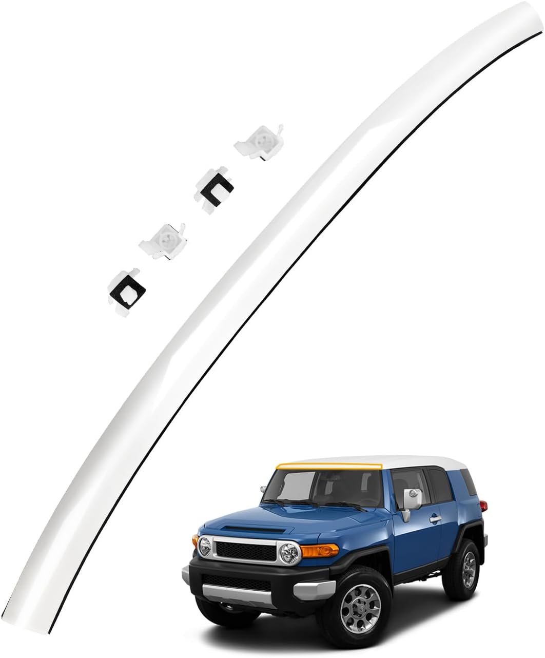 Top Windshield Molding, White, Front Upper Outside, Compatible with Toyota FJ Cruiser 2007-2014 | Replace# 75503-35061-A0 755033501 Windshield Reveal Moulding Trim, Outer Pillar Panel, w/Side Clips ?White?- 2007-2014 Toyota FJ Cruiser