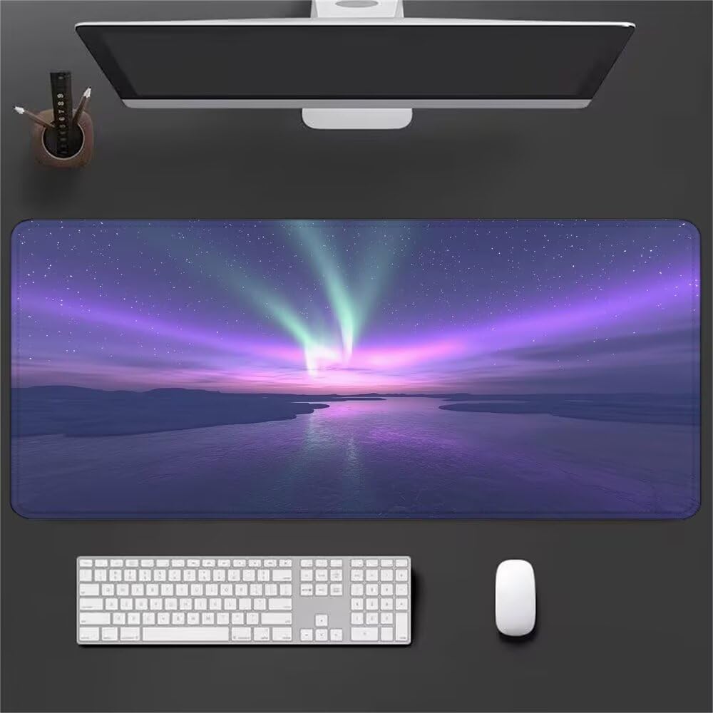 Viola Tappetino Mouse XXL 1000x500x3mm, Gaming Tappetino Mouse Aurora Mousepad con Base in Impermeabile Gomma Antiscivolo per Tastiera Computer Ufficio Idea Regalo Festa del Papà e Compleanno X-982