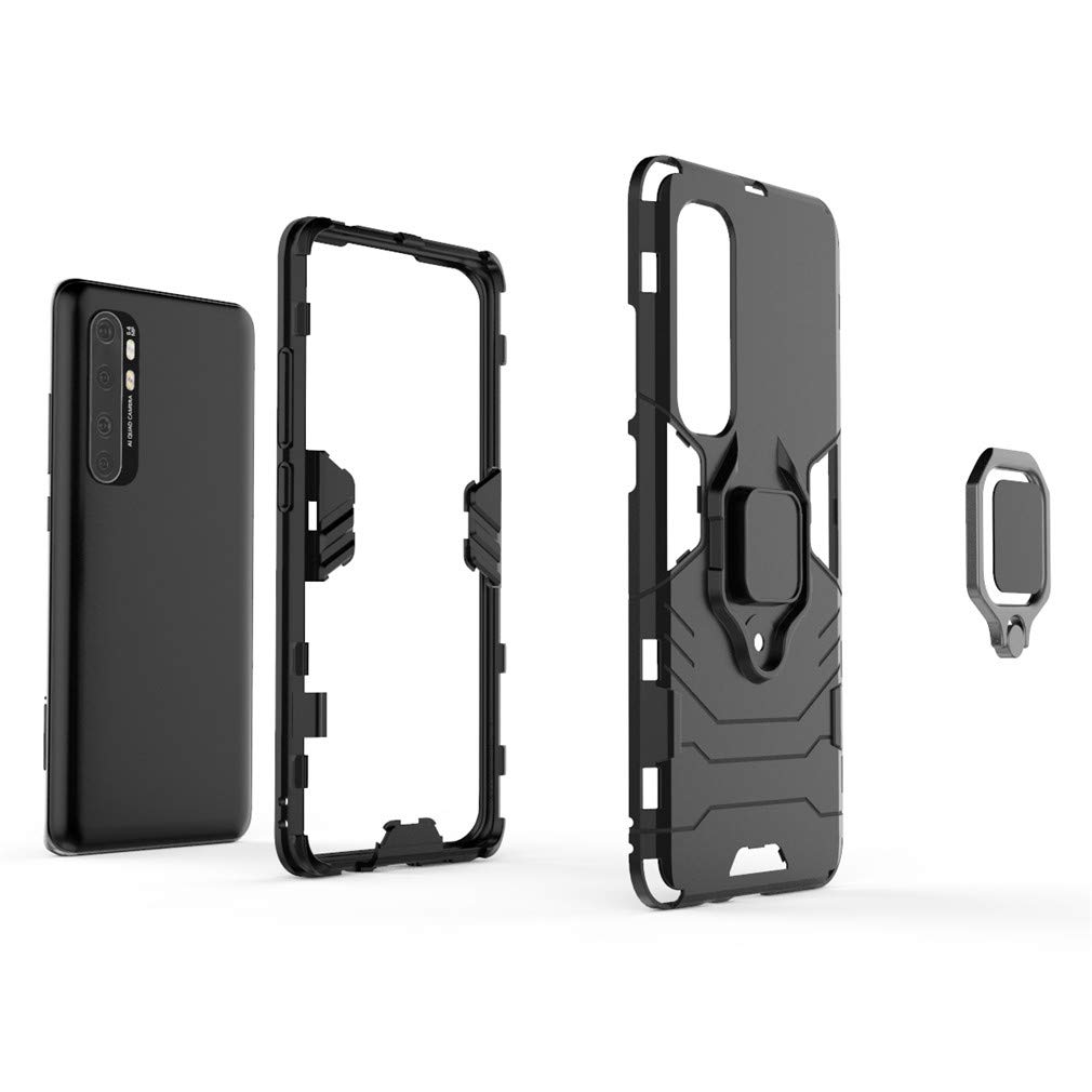 MHHQ per Xiaomi Mi 10 Lite 5GCustodia, 2 in 1 Armour Hybrid Dual Layer Armatura Defender PC + TPU Case Cover con Supporto per Xiaomi Mi 10 Lite 5G-Black Plus Gray