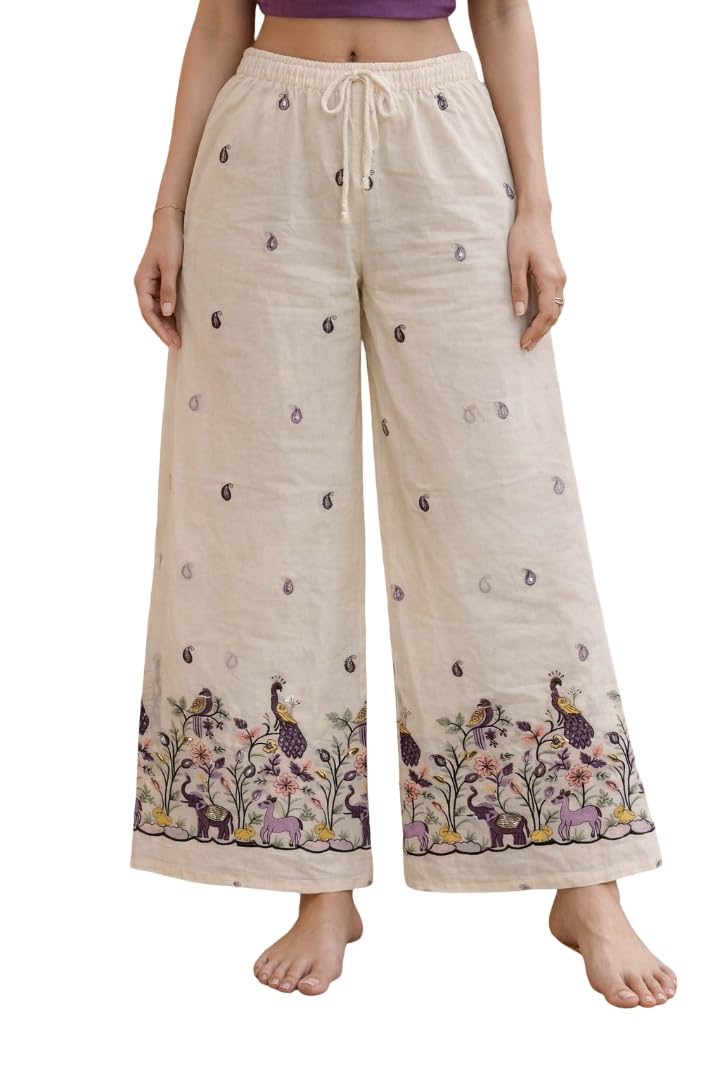 Nice Wonder,Women's Embroidered Palazzo Skin, Colour, Floral Border Design-picture-34