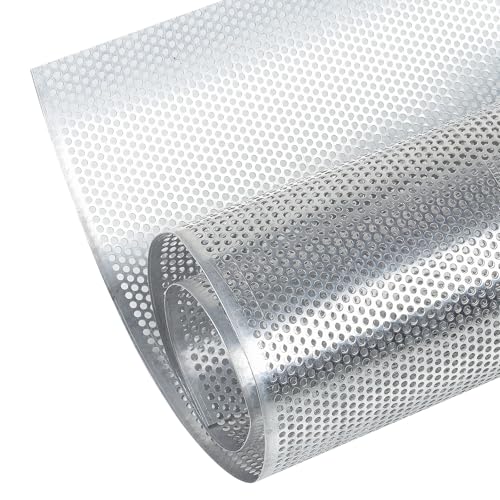 Image of AggAuto Universal 40 inchx13 inch Car Grill Mesh - Aluminum Alloy Automotive Grille Insert Bumper Perforated Metal Sheet Round Hole 4mm, One of the Most Multifunctional Shape Grids 100x33cm Silver