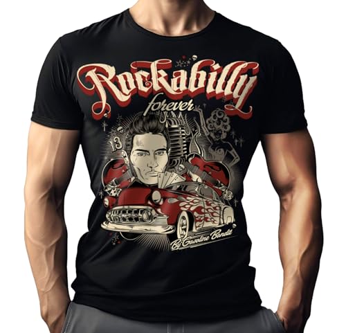 Rockabilly Forever   Camiseta de manga corta, diseño original de David Vicente Negro XXXXL