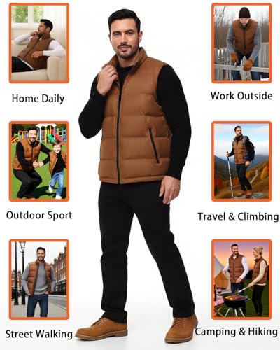 Image of JIHUILAI Men's Puffer Vest Winter Jacket Warm Puffy Vests Men Outdoor Sleeveless Lightweight Water-Resistant Vest M To 5XL