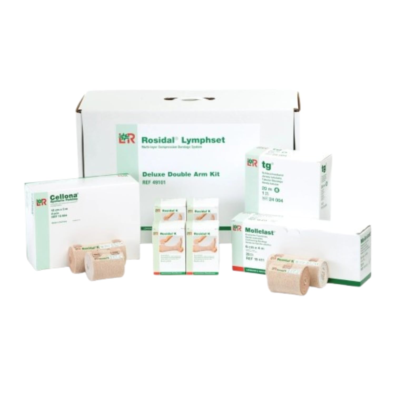 Lohmann & Rauscher Rosidal Lymphset Compression Bandaging Kit for Arms, Multi-Layer Compression Bandages Set,Includes Short Stretch Wrap,Synthetic Padding, Tubular Bandage, & Instructions, Double Arm