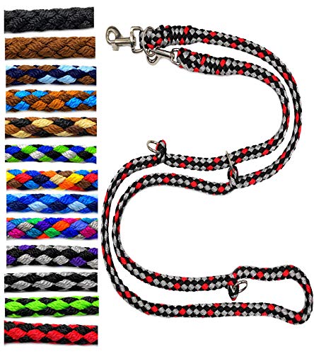 Hundeleine große Hunde bis 80 Kg Doppelleine Jumbo 2,40m / 2,80m / 3,50m / 5m verstellbar Übungsleine/Führleine sehr stabil (2,40m 3fach verstellbar, Ohio (Schwarz-Silber-Rot))