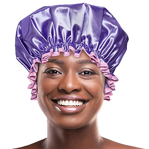 Bodylife Shower Cap Reusable Bath Cap Dual layered Waterproof Purple & Pink 27cm
