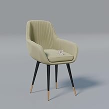 Wooden Upholstered Dining Chair Set of 2 | Accent Chair for Living/Drawing Room, Bedroom & Office | Upholstery Barrel Arm Chair with Leatherette Fabric | Metal Legs, Light Beige