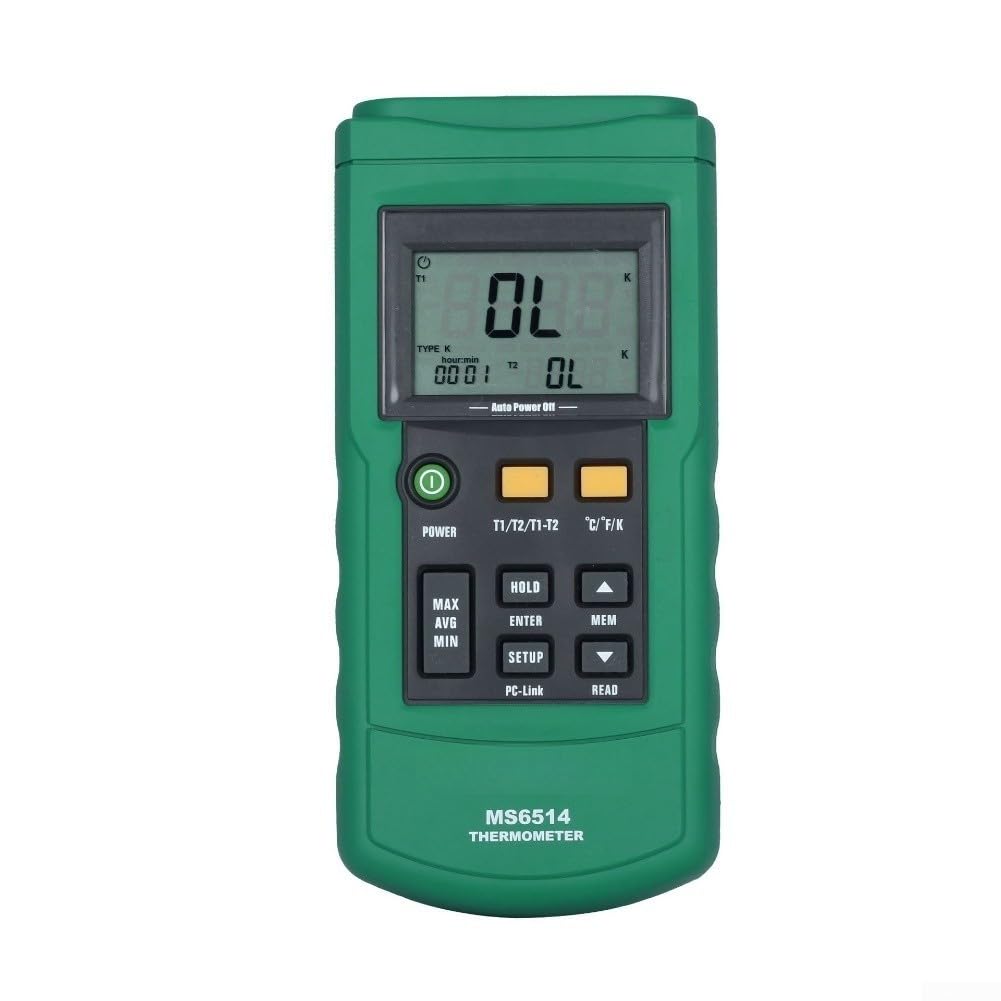 Registrador de datos de temperatura de doble canal habilitado por USB MS6514 para uso industrial y de laboratorio con registro manual/automático y pantalla LCD