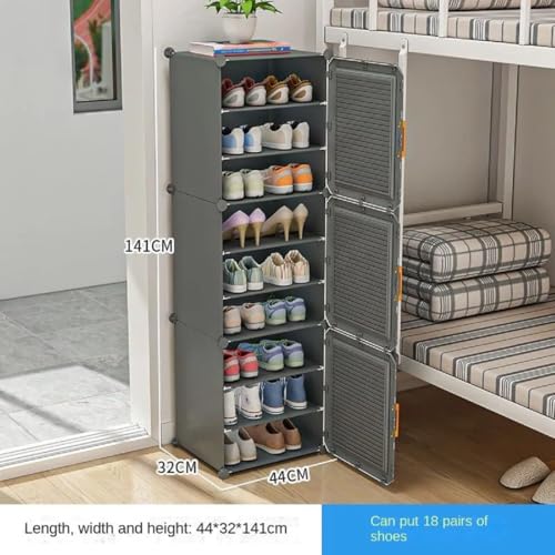 Image of Strassis Design Plastic Shoe Rack for Home | 9 Shelf DIY Shoe Rack with Door Magnets for Home Storage Plastic Box Organizer, Metal Door Frame, Chappal Slipper Sandals Stand (Black,6 Door, X5)