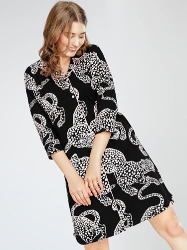 Image of ZEYO Women's Cotton Night Dress Leopard Printed Knee Length Night Gown 5791