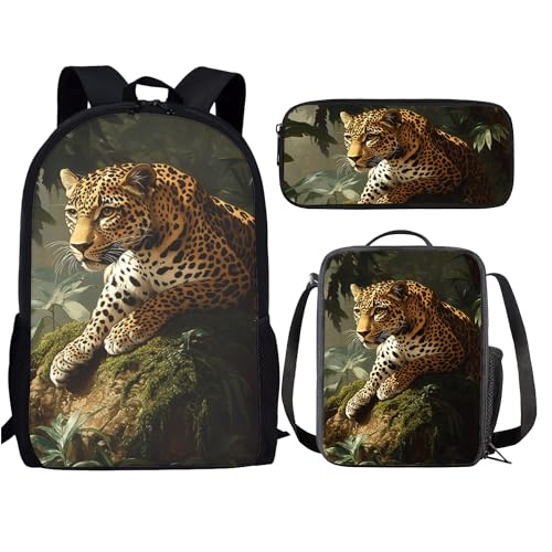 Sac à dos pour enfants avec boîte à déjeuner léopard pour filles et sac à livres