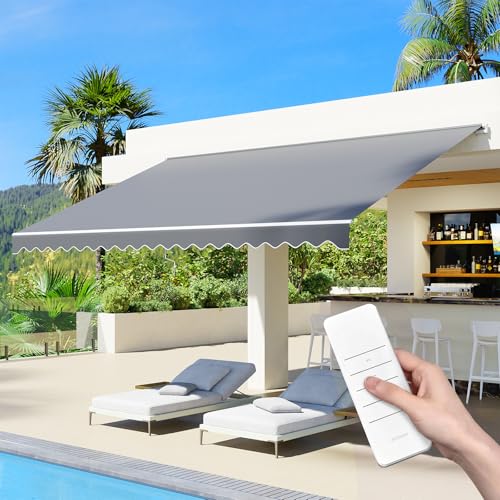 Aoxun Motorized Retractable Awning 15x10 FT Electric Patio Awning with Remote Control Manual...