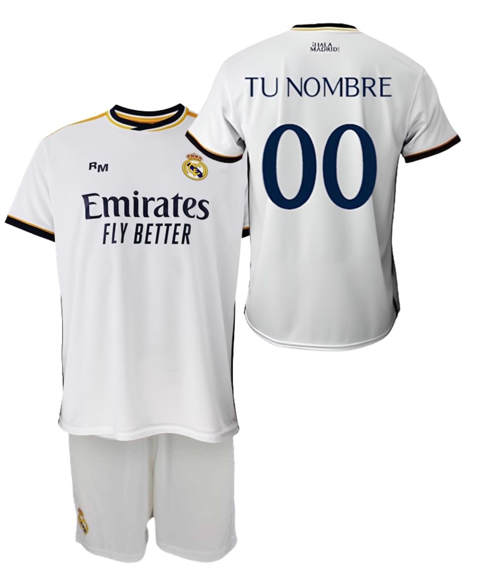 Real Madrid Conjunto Camiseta y Pantalón Personalizado de la Primera Equipación Temporada 2023/2024 - Réplica Oficial Autorizada con Licencia - Niño