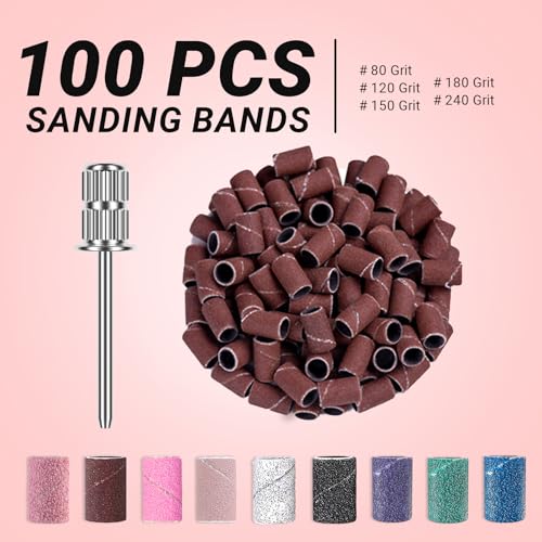 Image of MelodySusie 100 Pcs Nail Drill Bits Sanding Bands for Nail Drill 240 Extreme Fine Grit Nail File Sanding Bands for Acrylic Nails Gel Manicures and Pedicure