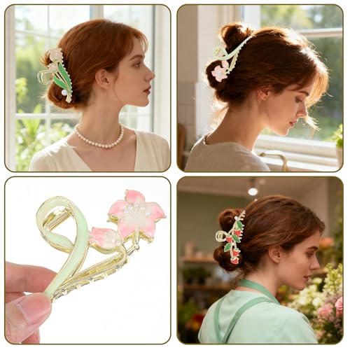 Set de 8 pinzas de metal para cabello con diseño floral miniatura 5