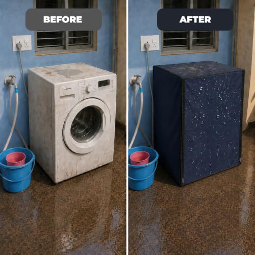Image of Zerfa Waterproof, Dust-Proof, Sun-Proof Front Load Fully Automatic Washing Machine Cover Fit and Suitable for All Brands Universal Cover - Blue (Dimensions: 59 x 59 x 86 cm)