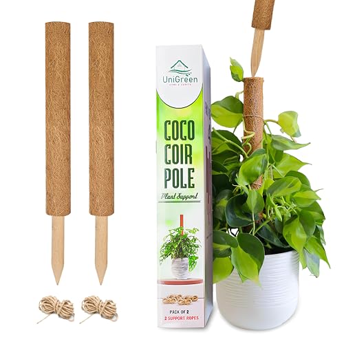 UNIGREEN 2Pack 30'' Premium Moss Pole, Coir Totem Poles for Indoor Plants, 18'' Moss Sticks, Garden Ties - Support and Train Creepers and Climbing Plants