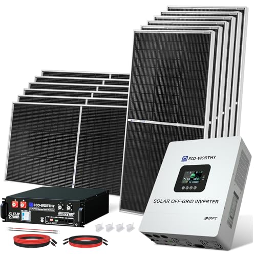 ECO-WORTHY 5KW Off Grid Solar System Complete Kit 12PCS 195W Mono Solar Panel (2340W) +1 * 48V 5KW Off-Grid Inverter + 1 * 51.2V 100Ah Server Rack Whole House Storage LiFePO4 Lithium Battery