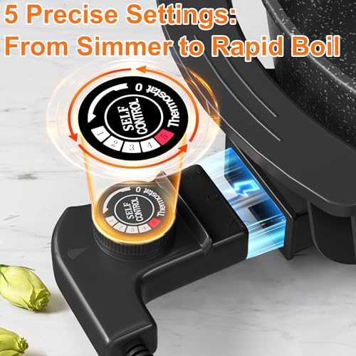 Stariver 6L Electric Hot Pot with Divider - Dual-Flavor Fondue & Shabu Shabu Pot, 1360W with 5-Temp Control, Non-Stick & BPA-Free, Perfect for Family Dinners & Parties - Image 5