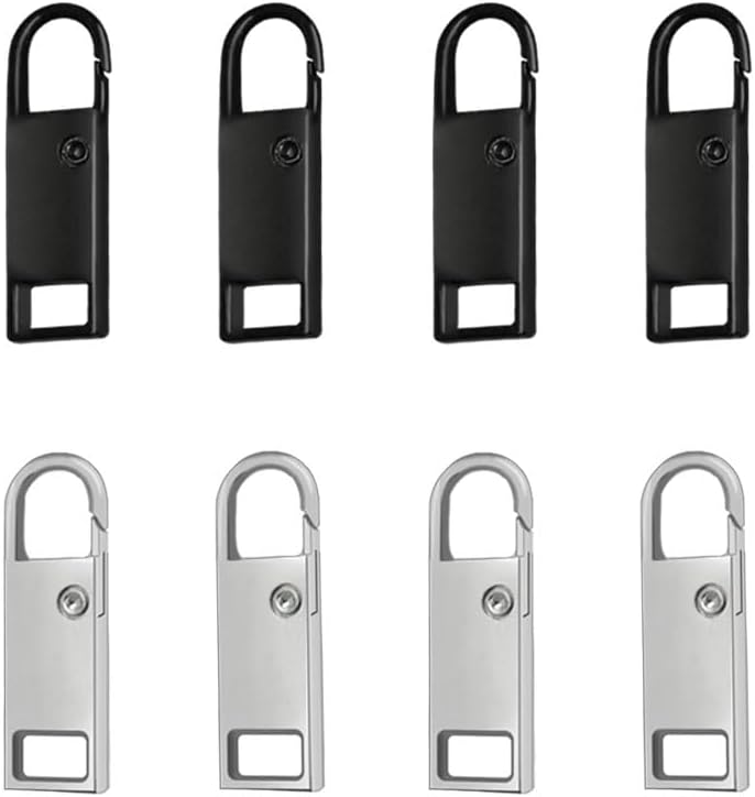 8 PCS Zipper Pull Replacement, Detachable Zippers Pull Tabs, Metal Zipper Pulls Replacement, for Luggage Suitcase Backpacks (Black, Silver)