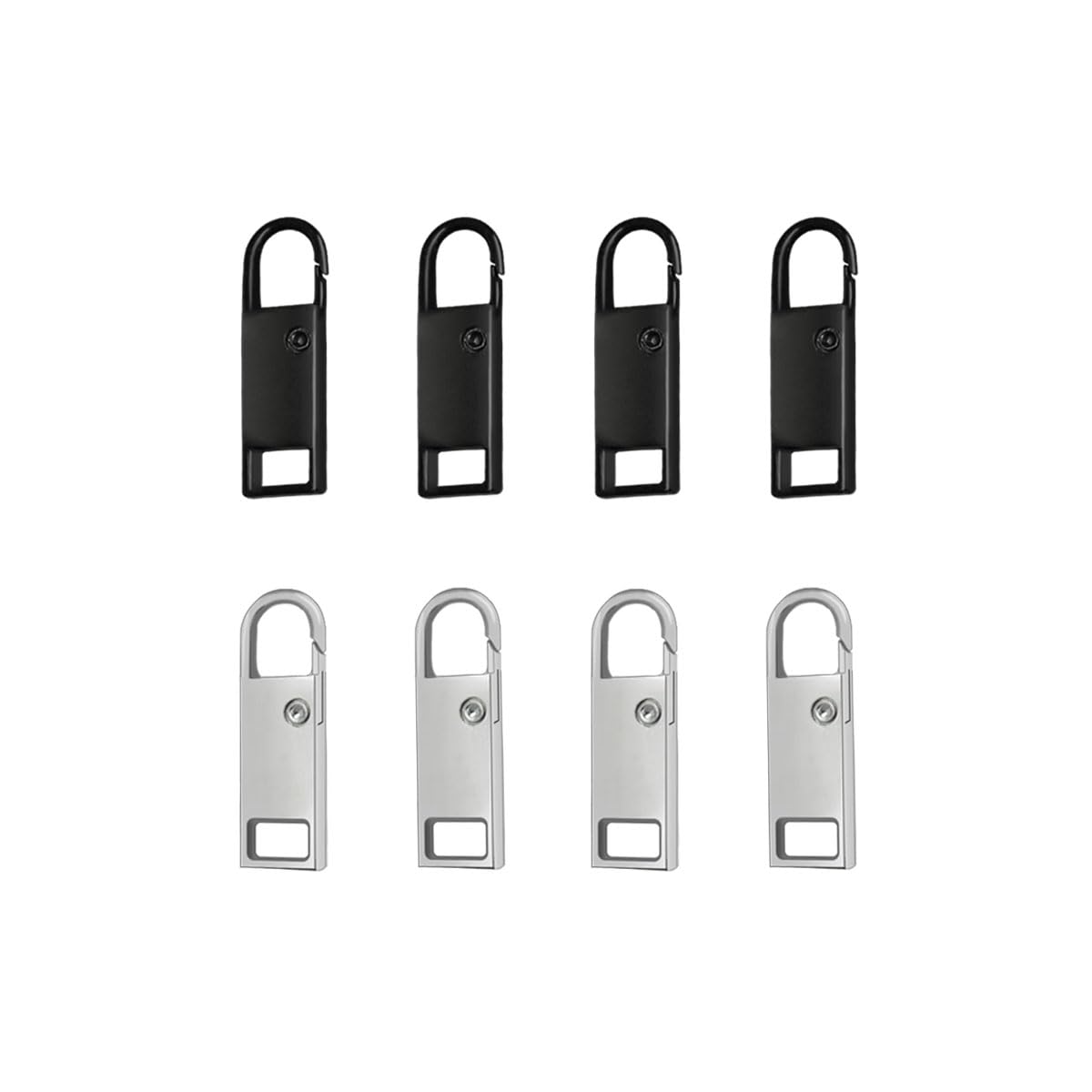 8 piezas de repuesto de tiradores de cremallera, pestañas desmontables con cremallera, tiradores de cremallera de metal, para maleta, mochilas (negro, plateado)