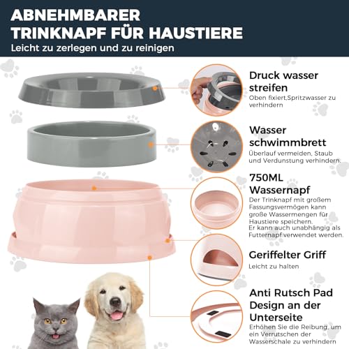 Wassernapf für Hunde Unterwegs 750ml, Qianyou Auslaufsicher Spritzschutz Fressnapf Hundenäpfe Katzenapf Haustier rutschfest Auto Reise Trinknapf Plastik Abnehmbar Tragbar Wasserschüssel Rosa