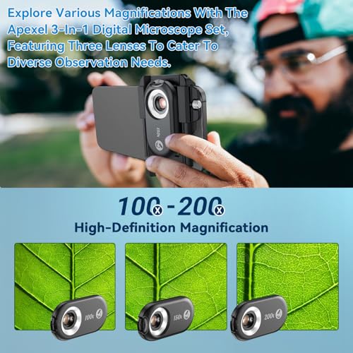 Image of MIAO LAB 100X /150X /200X Nano Zoom Phone Microscope Lens for iPhone /Android | 3-in-1 Phone Microscope Lens Kit with LED UV Light /CPL /Universal Clip, Mini Pocket Digital Microscope
