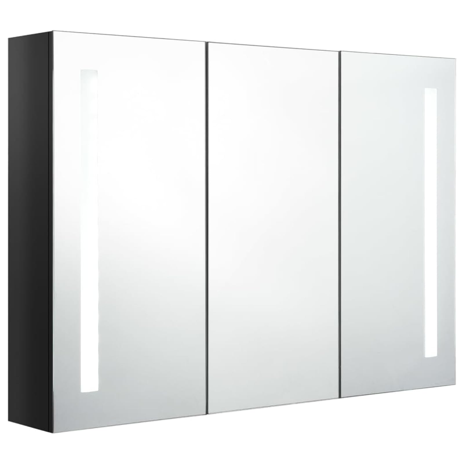 ATOMSTACK MAKER Spiegelschrank Badezimmer 89x14x62 cm, glänzend schwarz, MDF-Melamin mit 3 Türen, 5 Ablagen & dimmbarem Licht – USB-Stromversorgung (5 V), für Make-up, Rasur & Pflege