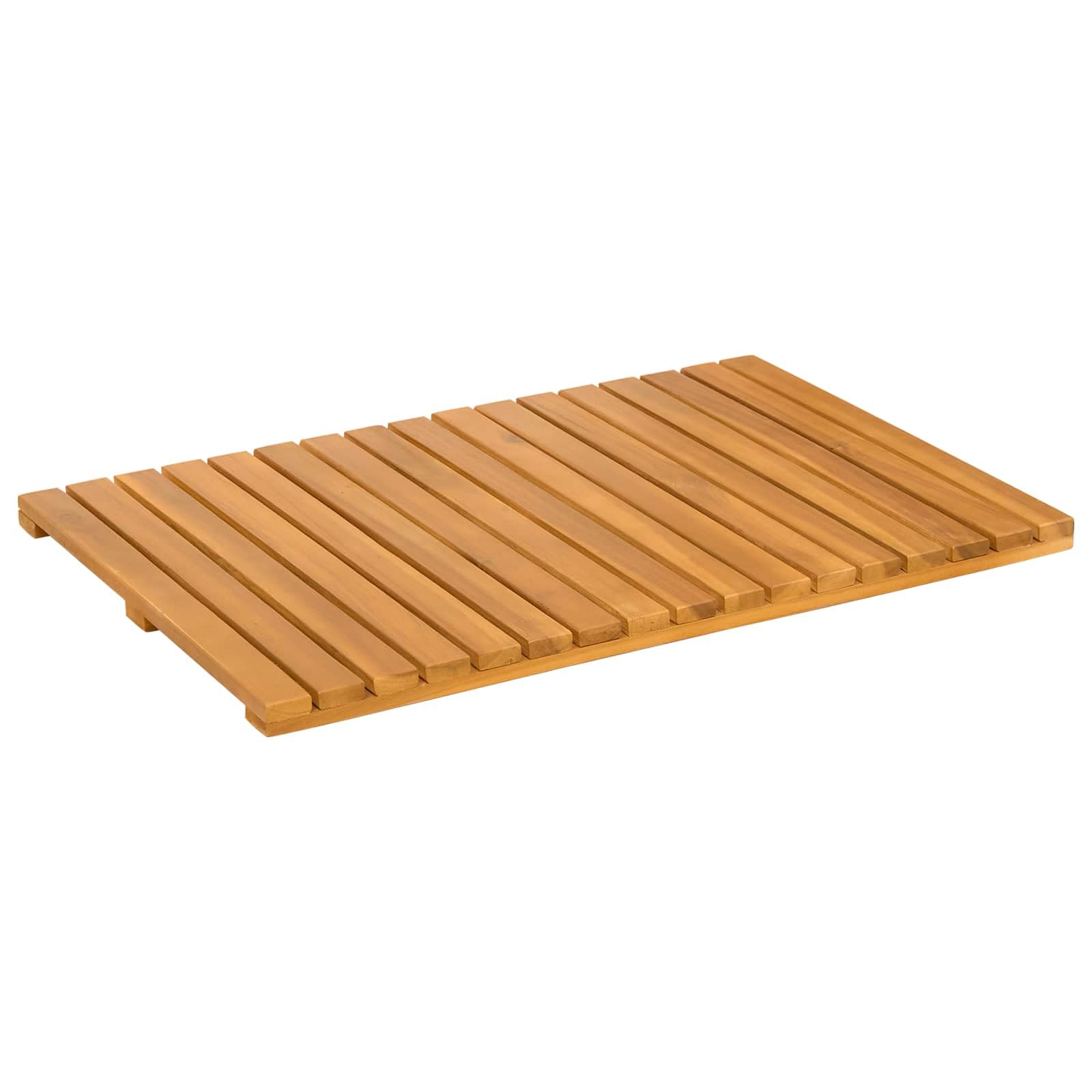Alfombrilla de baño de madera marrón lisa, 60 x 40 cm, juego de 2 unidades, antideslizante con superficie engrasada, diseño ventilado para baño y balcón, compacta, absorbente, fácil de