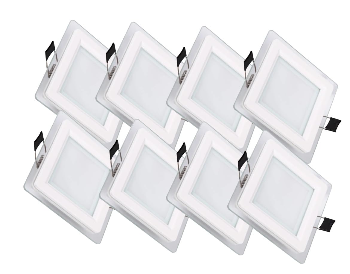 Partenopea® kit 8 Pannelli LED da incasso a soffitto per contro soffitti in cartongesso faretto plafoniera Slim in alluminio e vetro CCT cambia 3 tonalità luce (9 watt, Quadrato)