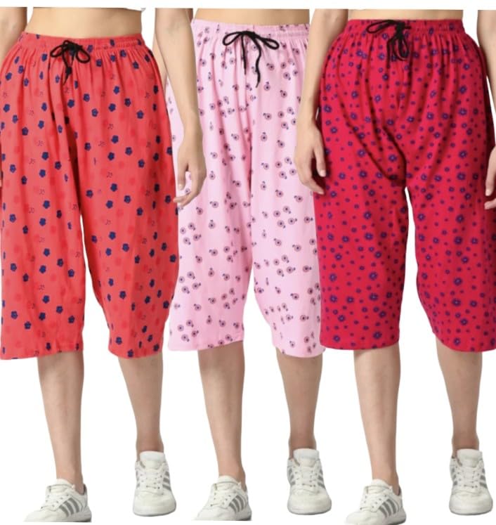 Women's Cotton Floral Print Capri Pants, Loose Fit, Pack of 3 (Prints and Colors May Vary)-image-48