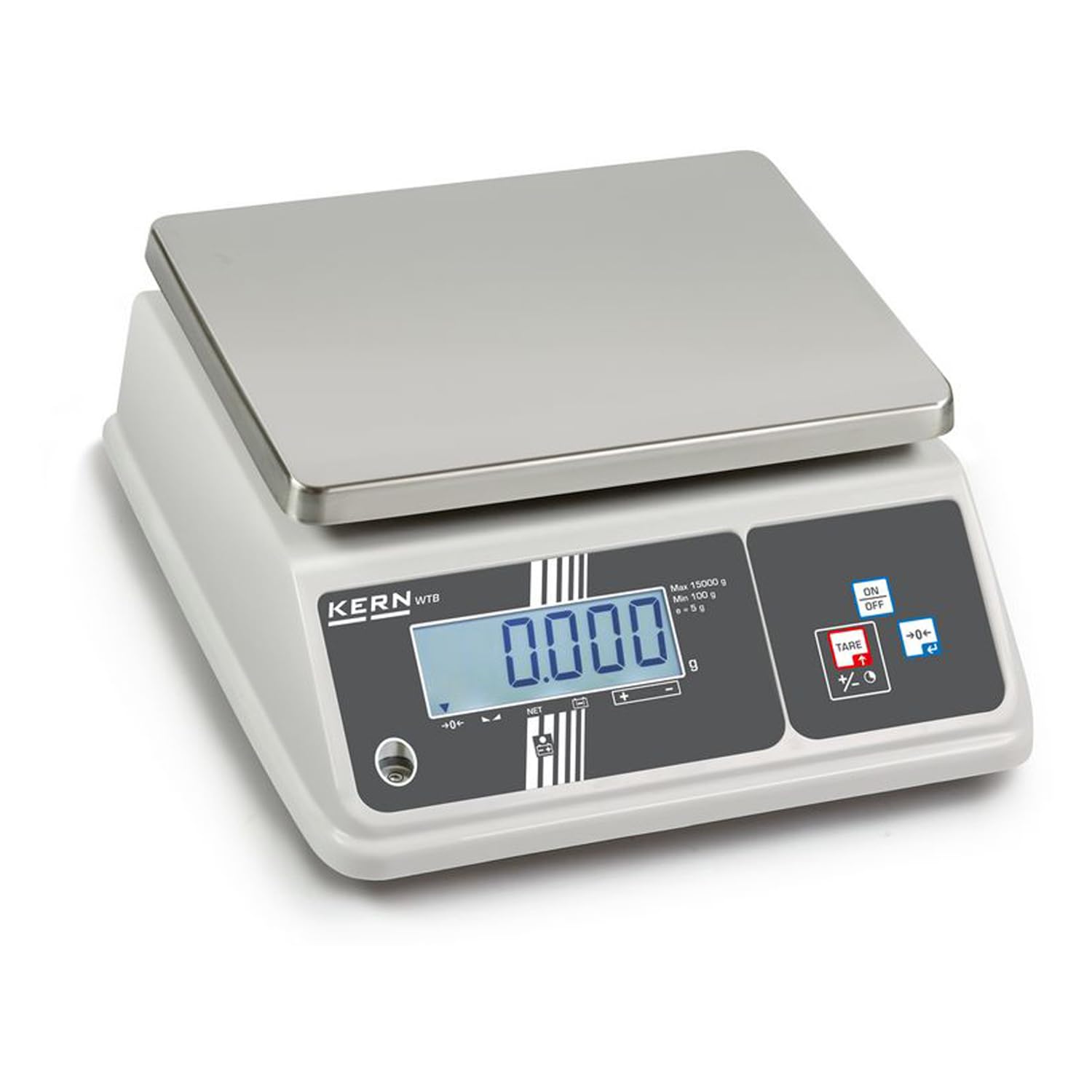 Balanza de mesa protegida mediante IP65 [Kern WTB 10K-3N], Campo de pesaje [Max]: 10 kg, Lectura [d]: 2 g