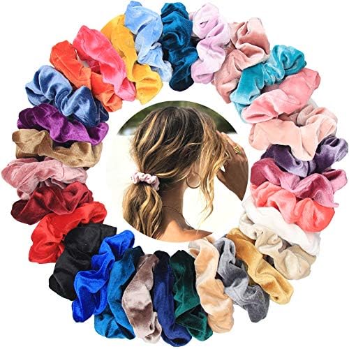 50 Pcs Hair Scrunchies Velvet Elastic Hair Bands Scrunchies Hair Ties Ropes Scrunchies for Women or Girls Simple Charm Style Hair Accessories - （30 Hair Scrunchies +20 Hair Ties ）