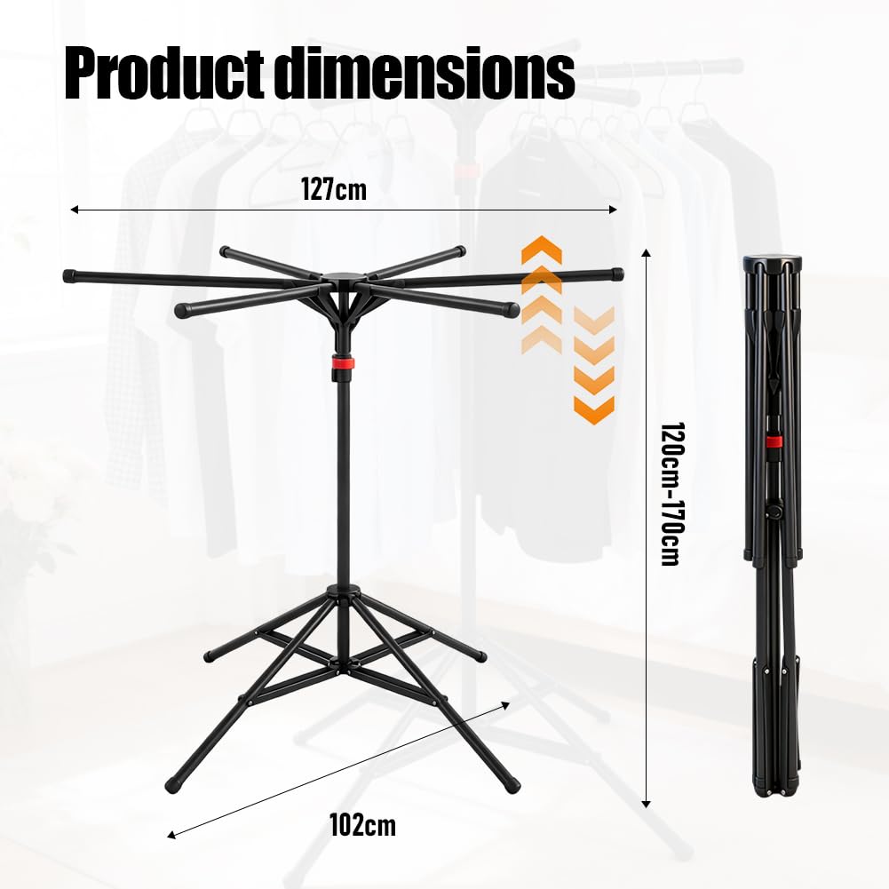 Tendedero plegable alto, plegable, con 6 alas, con brazos giratorios para interior y exterior, balcón, interior, exterior, camping