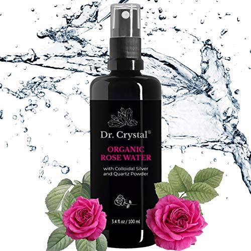 Organic Rose Water Spray for Face - 3.4oz Rosewater Organic Fresh Rose Toner in Miron Violet Glass Bottle, Super Solution for Hydration and Glow, Rose Water Facial Toner for Women with Quartz & Silver