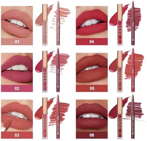 6 Colors Matte Lipstick & Lip liner Combo Set, Matte