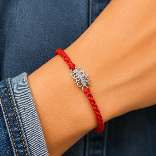 Image of AIRA 925 Sterling Silver Premium Designer Bracelet Rakhi for Brother | Handmade Raksha Bandhan Sacred Thread with Silver-Tone Geometric Charm & Adjustable Red Braided Cord | Traditional Festival Rakhi Gift