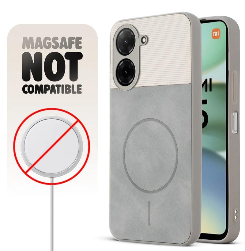 Image of Bintage CASE Mac Safe Design Hard Light Weight Back Case | Soft Border Camera Protect | Dual PU Leather Finish Back Cover Compatible for Mi REDMI A5 4G - White & Grey