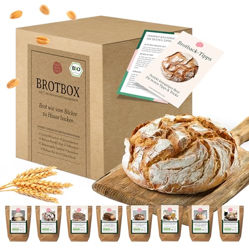 Bio Brotbackmischungen Set – 8 Sorten zum Selberbacken für Brotbackautomat & Ofen – mit Sauerteig und Dinkelmehl - ideal als Geschenk zum Einzug oder Geburtstag – Bake with Love