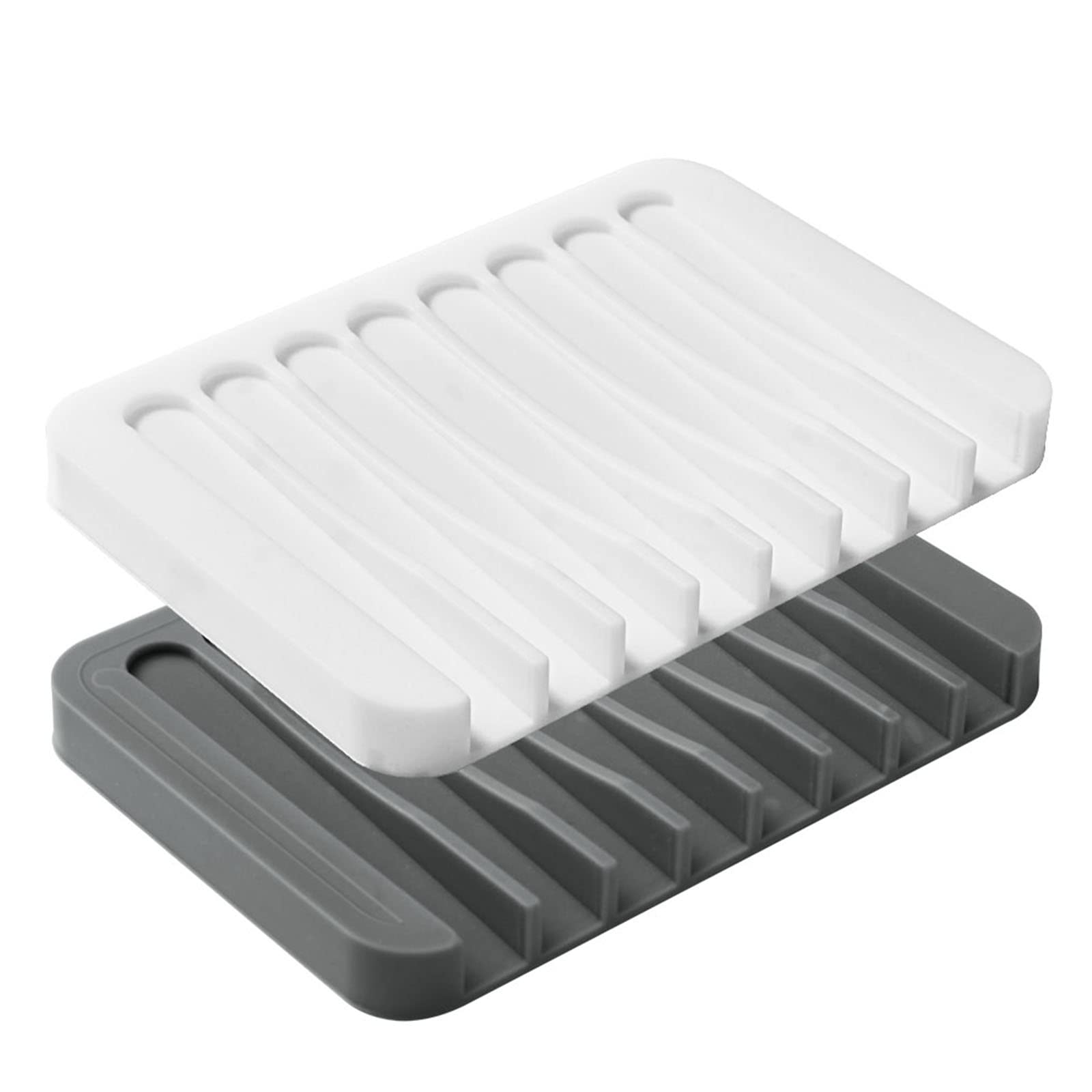 2PCS Soap Dish Holder, Premium Silicone Soap Dishes for Shower Bathroom Kitchen Sinks， Soap Tray Saver Drainer, Self-draining Waterfall, Non-Slip